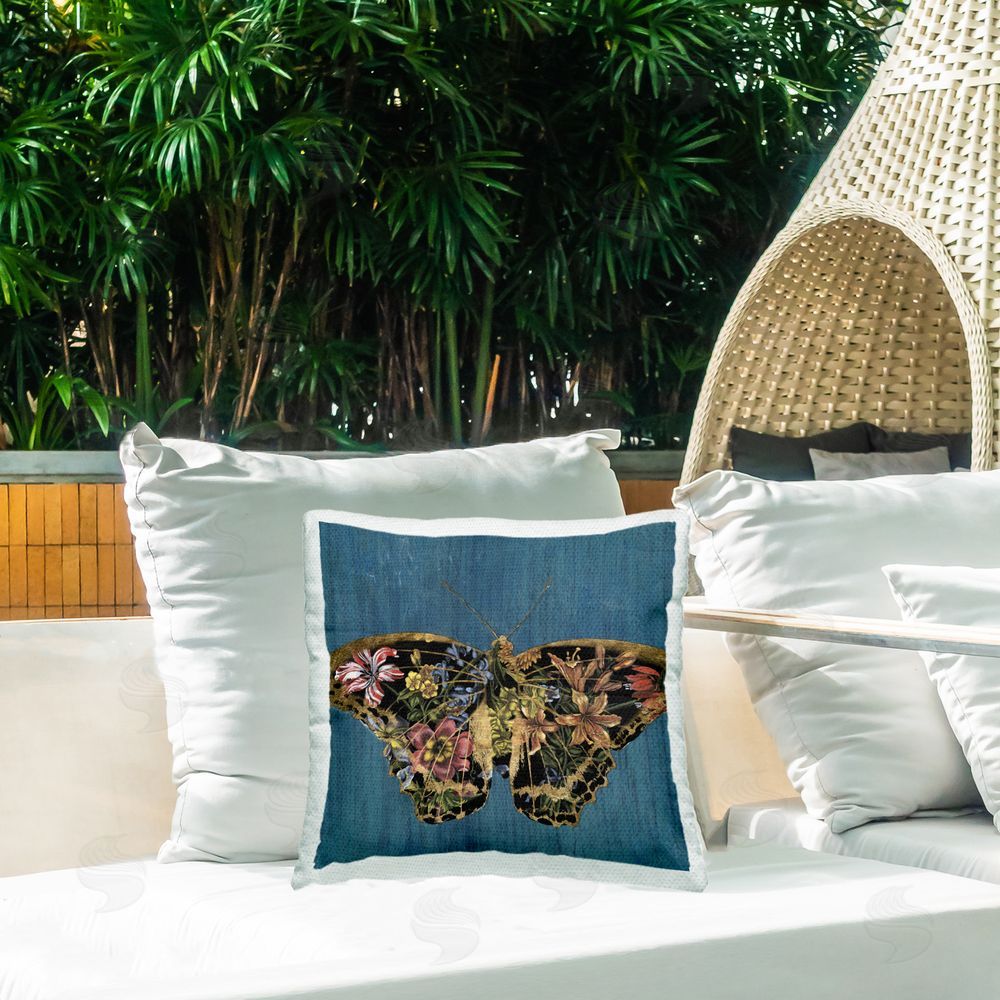 Naomi McCavitt Butterfly with Floral Wings Outdoor Quick-Dry Polyester Printed Throw Pillow in Back Yard