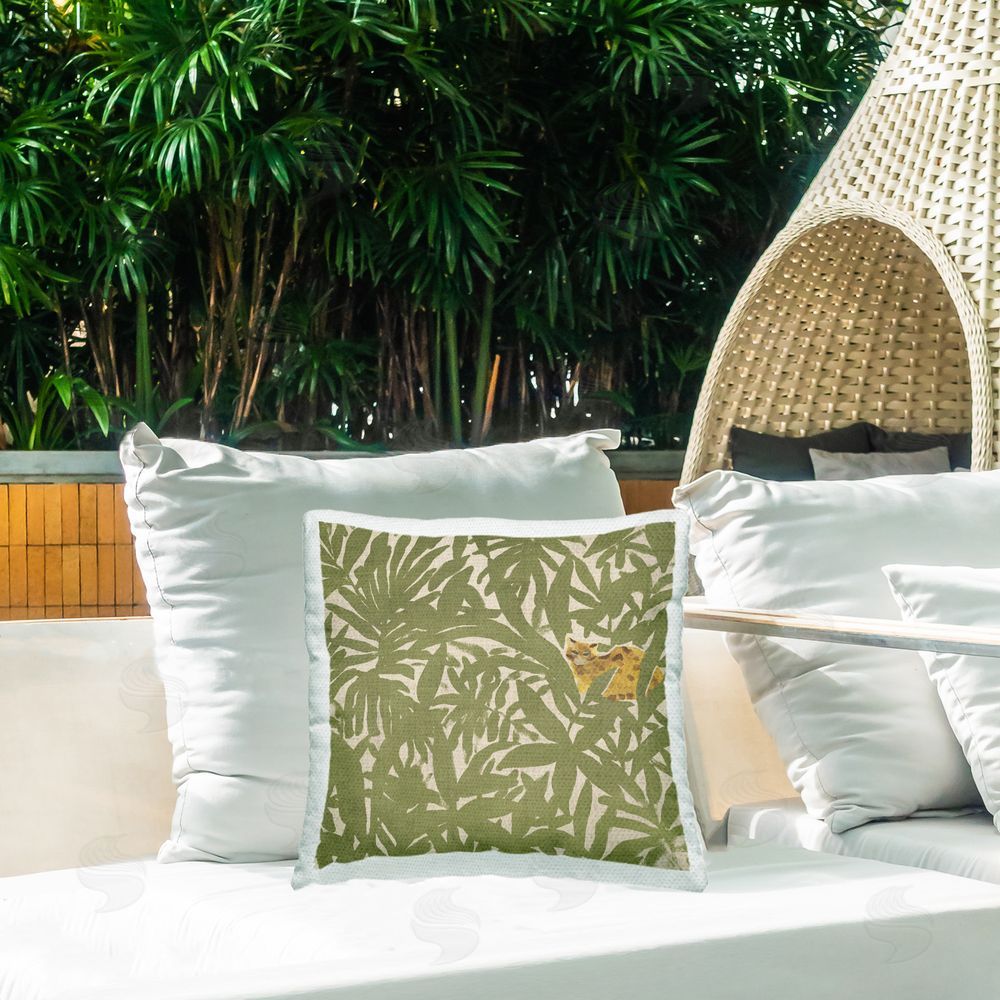 June Erica Vess Hiding Cheetah Palm Plants Outdoor Quick-Dry Polyester Printed Throw Pillow in Back Yard