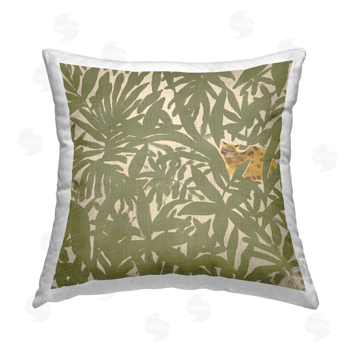 June Erica Vess Hiding Cheetah Palm Plants Printed Plush Polyester Throw Pillow