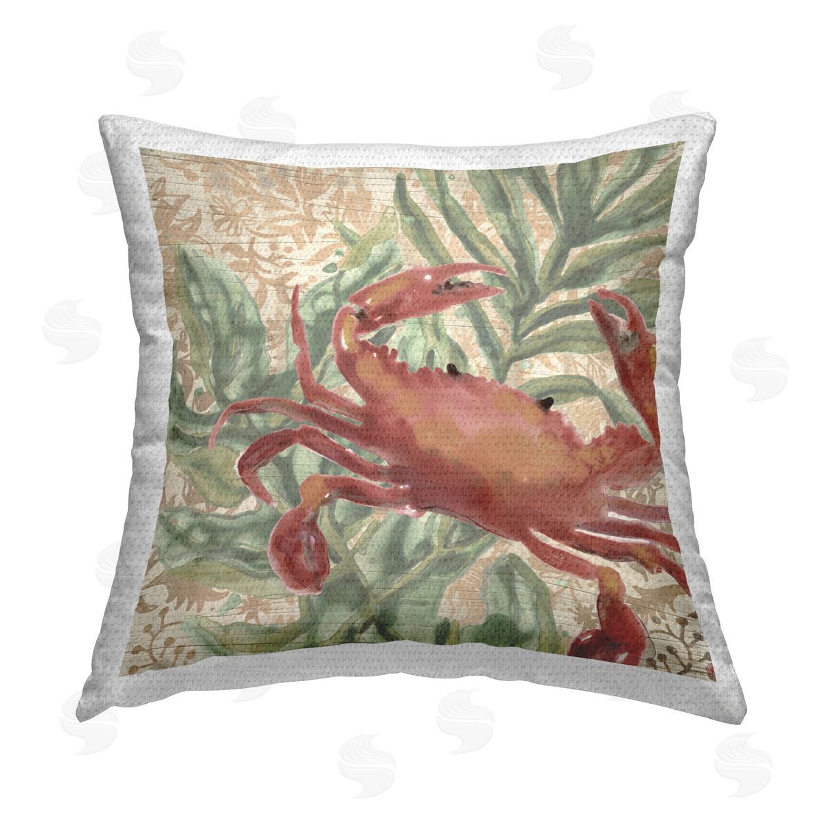 June Erica Vess Crab on Palm Leaves Outdoor Quick-Dry Polyester Printed Throw Pillow