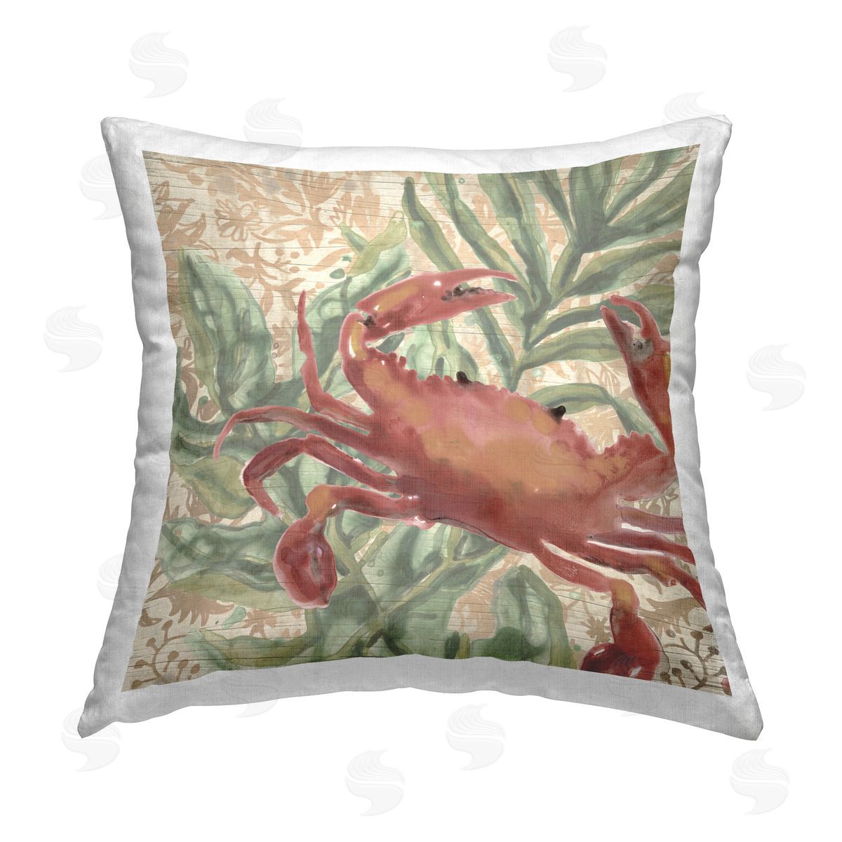 June Erica Vess Crab on Palm Leaves Printed Plush Polyester Throw Pillow