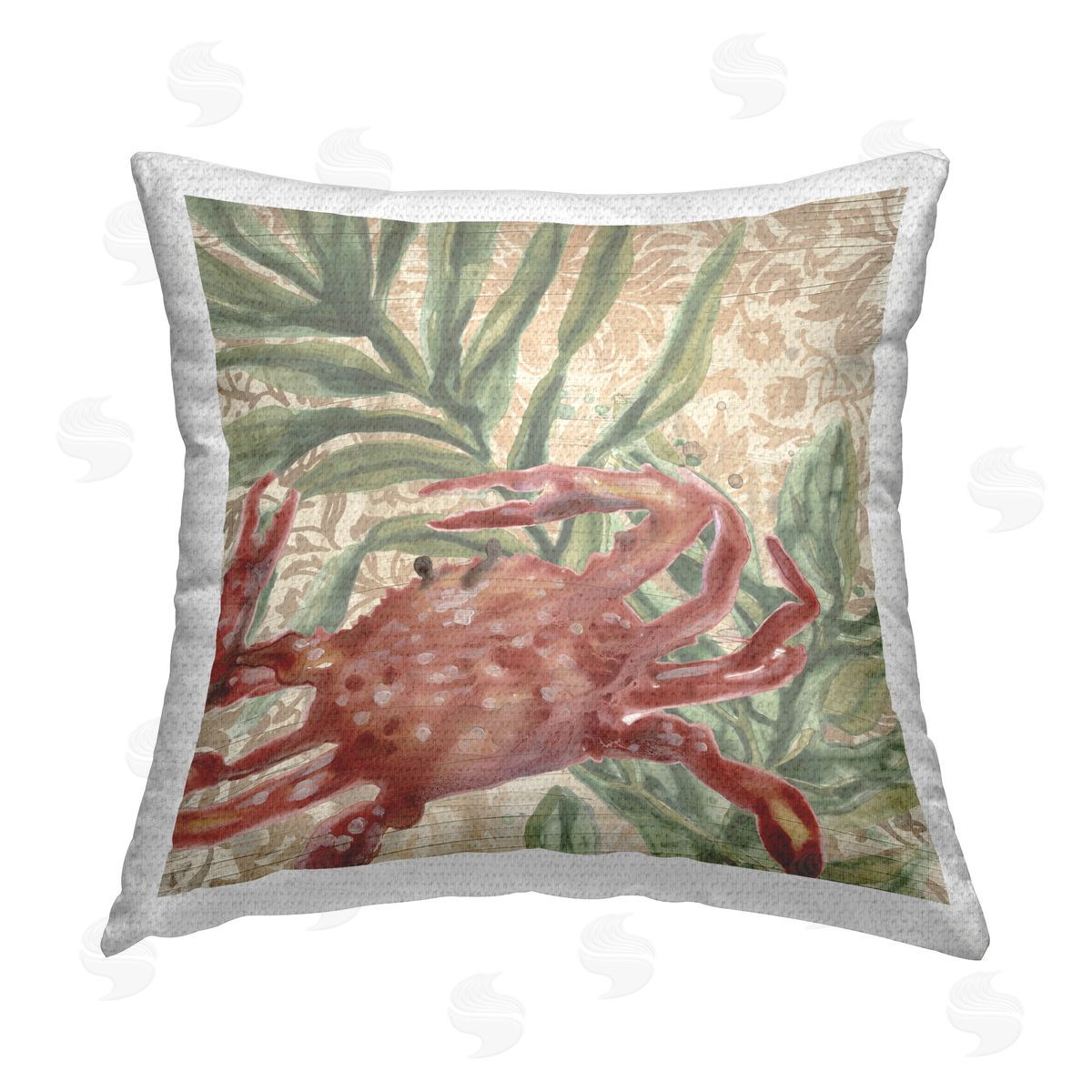 June Erica Vess Crab on Floral Pattern Outdoor Quick-Dry Polyester Printed Throw Pillow