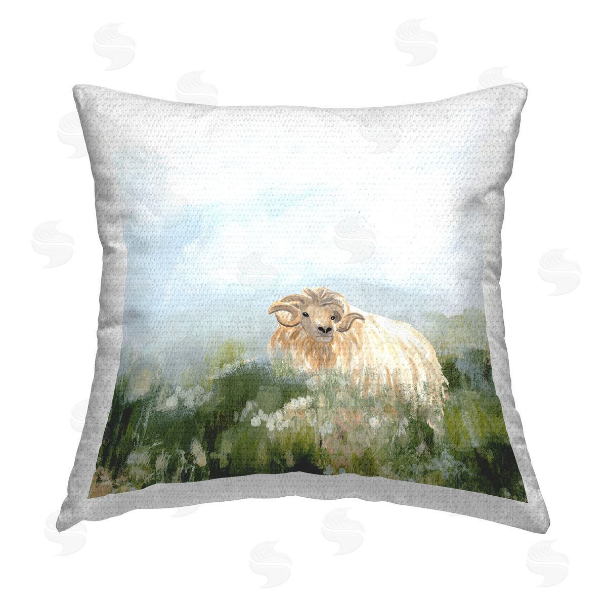 June Erica Vess Rural Goat in Meadow Outdoor Quick-Dry Polyester Printed Throw Pillow