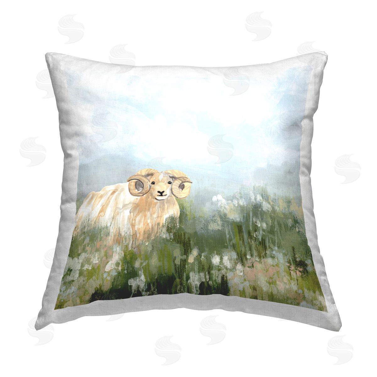 June Erica Vess Traditional Country Goat Printed Plush Polyester Throw Pillow