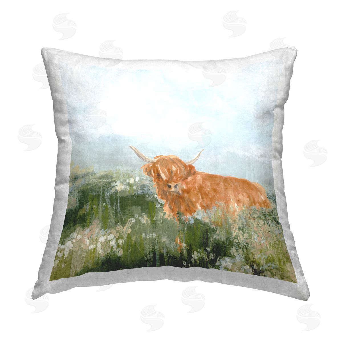 June Erica Vess Highland Cattle Abstraction Printed Plush Polyester Throw Pillow