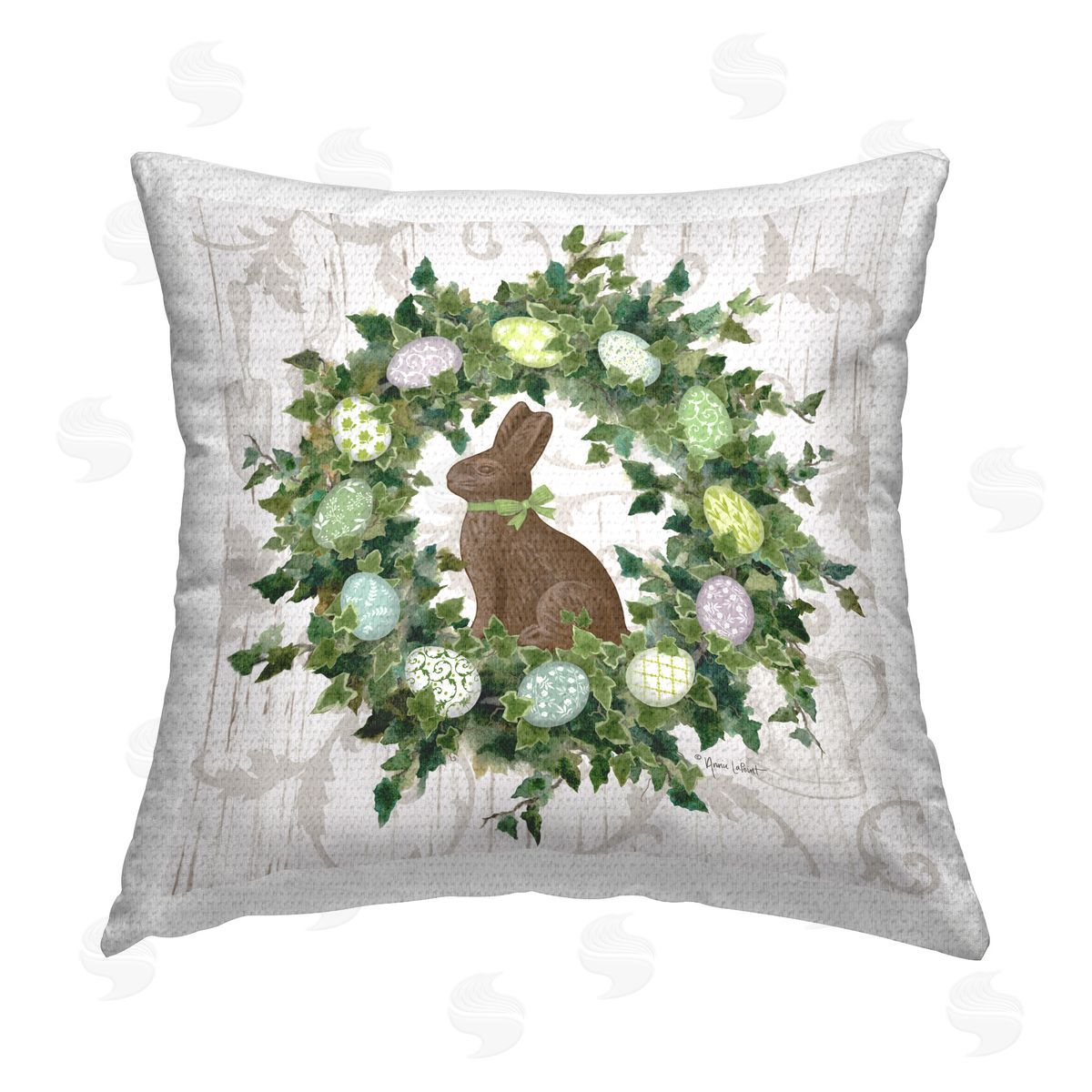 Annie LaPoint Spring Easter Egg Wreath Outdoor Quick-Dry Polyester Printed Throw Pillow