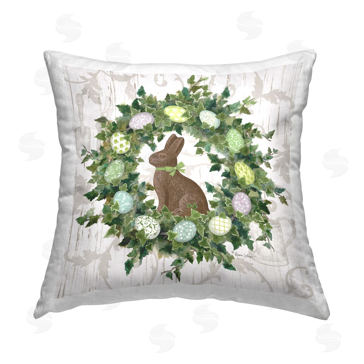 Annie LaPoint Spring Easter Egg Wreath Printed Plush Polyester Throw Pillow