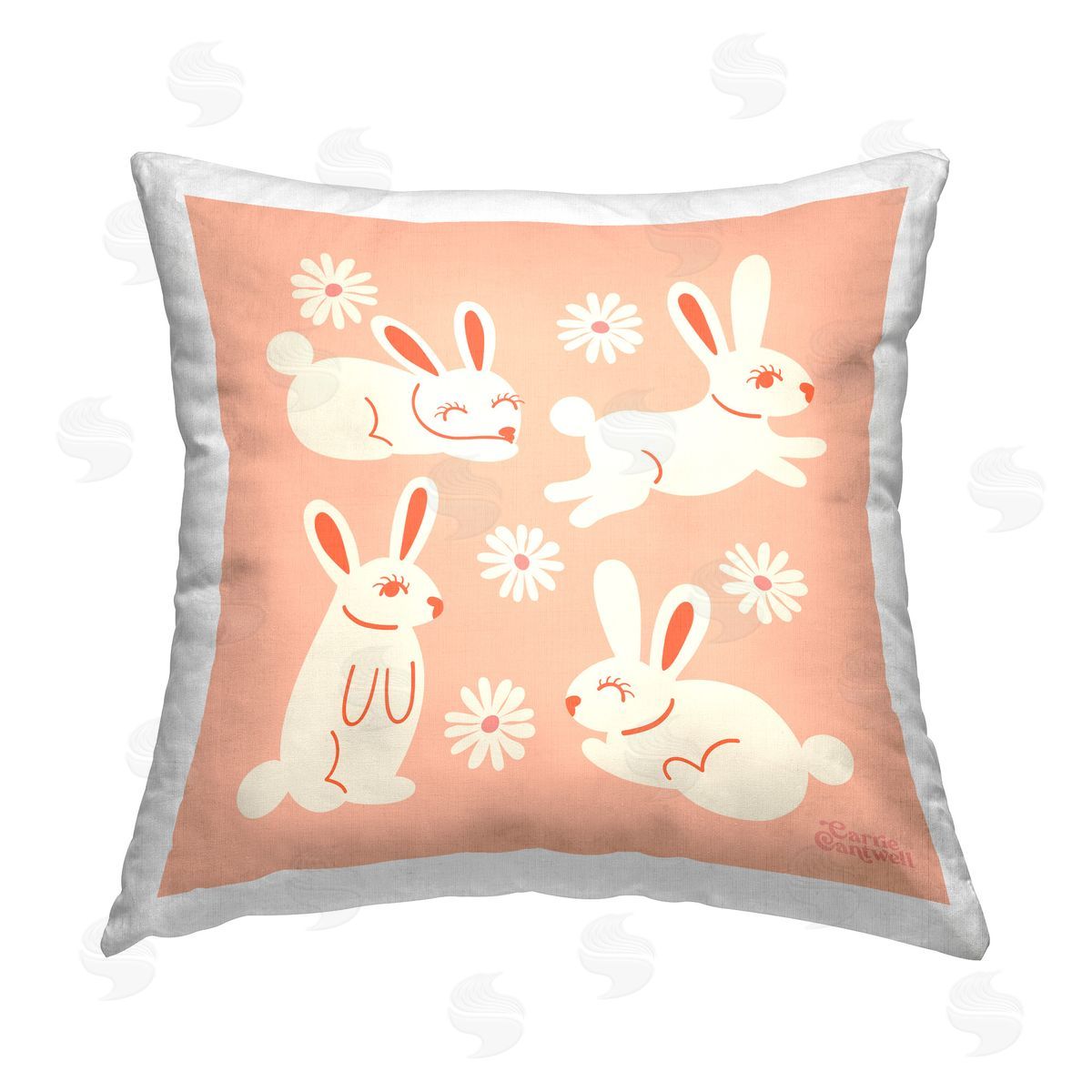 Carrie Cantwell Pink Blissful Bunnies Printed Plush Polyester Throw Pillow