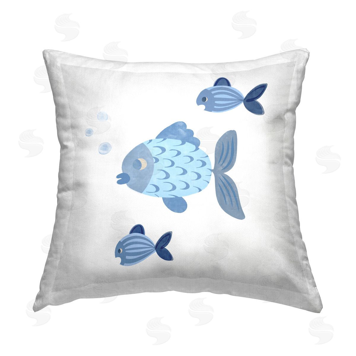 Carrie Cantwell Minimal Blue Fish Printed Plush Polyester Throw Pillow