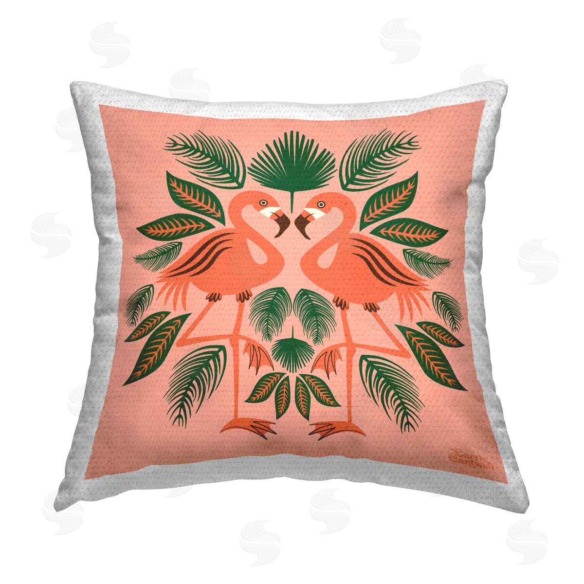 Carrie Cantwell Mirrored Flamingo Friends Outdoor Quick-Dry Polyester Printed Throw Pillow