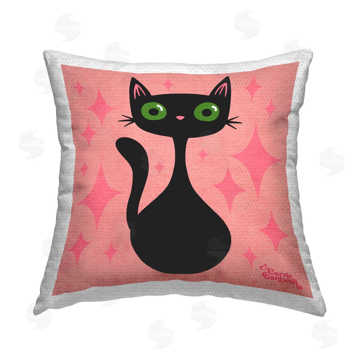 Carrie Cantwell Kitty with Diamond Pattern Outdoor Quick-Dry Polyester Printed Throw Pillow