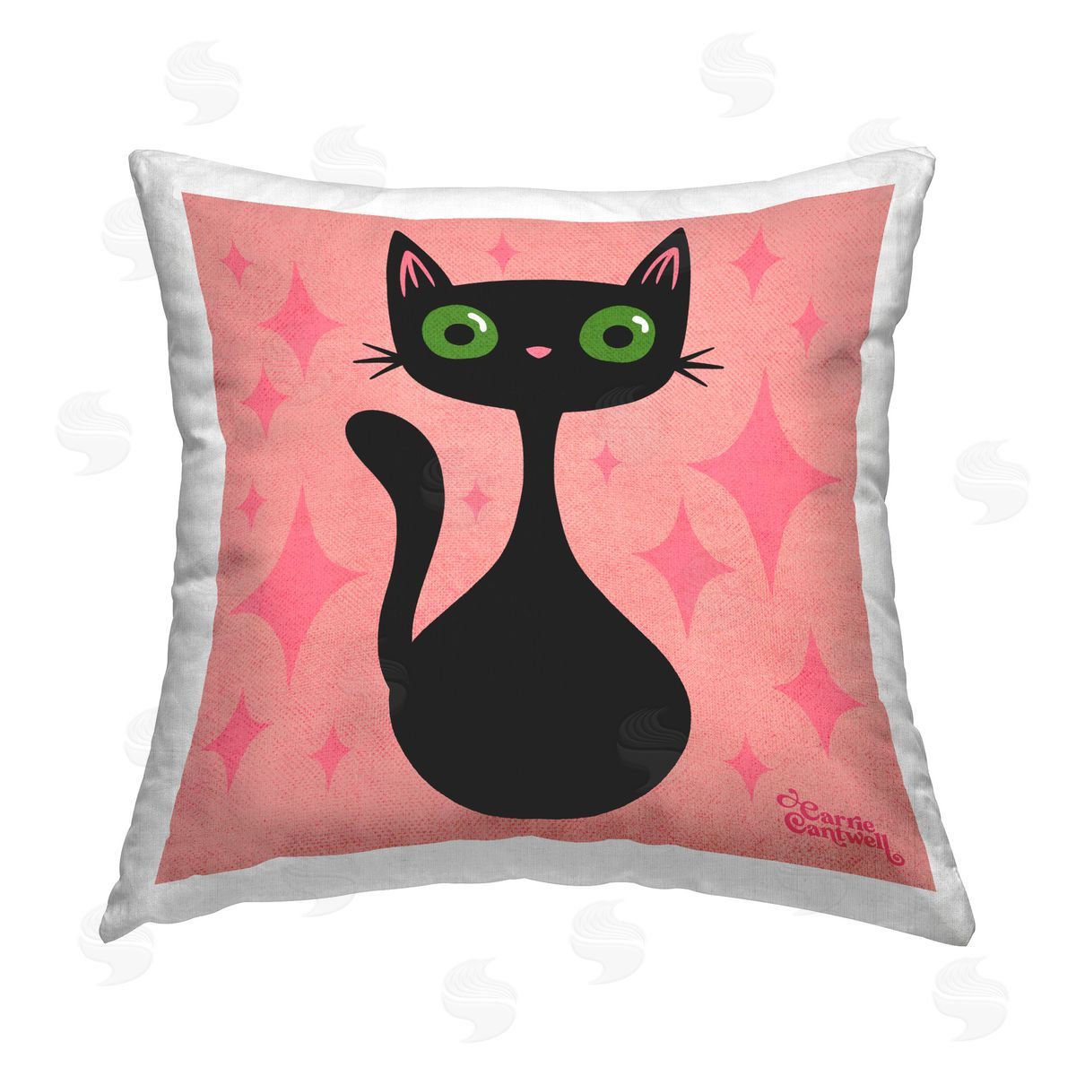 Carrie Cantwell Kitty with Diamond Pattern Printed Plush Polyester Throw Pillow