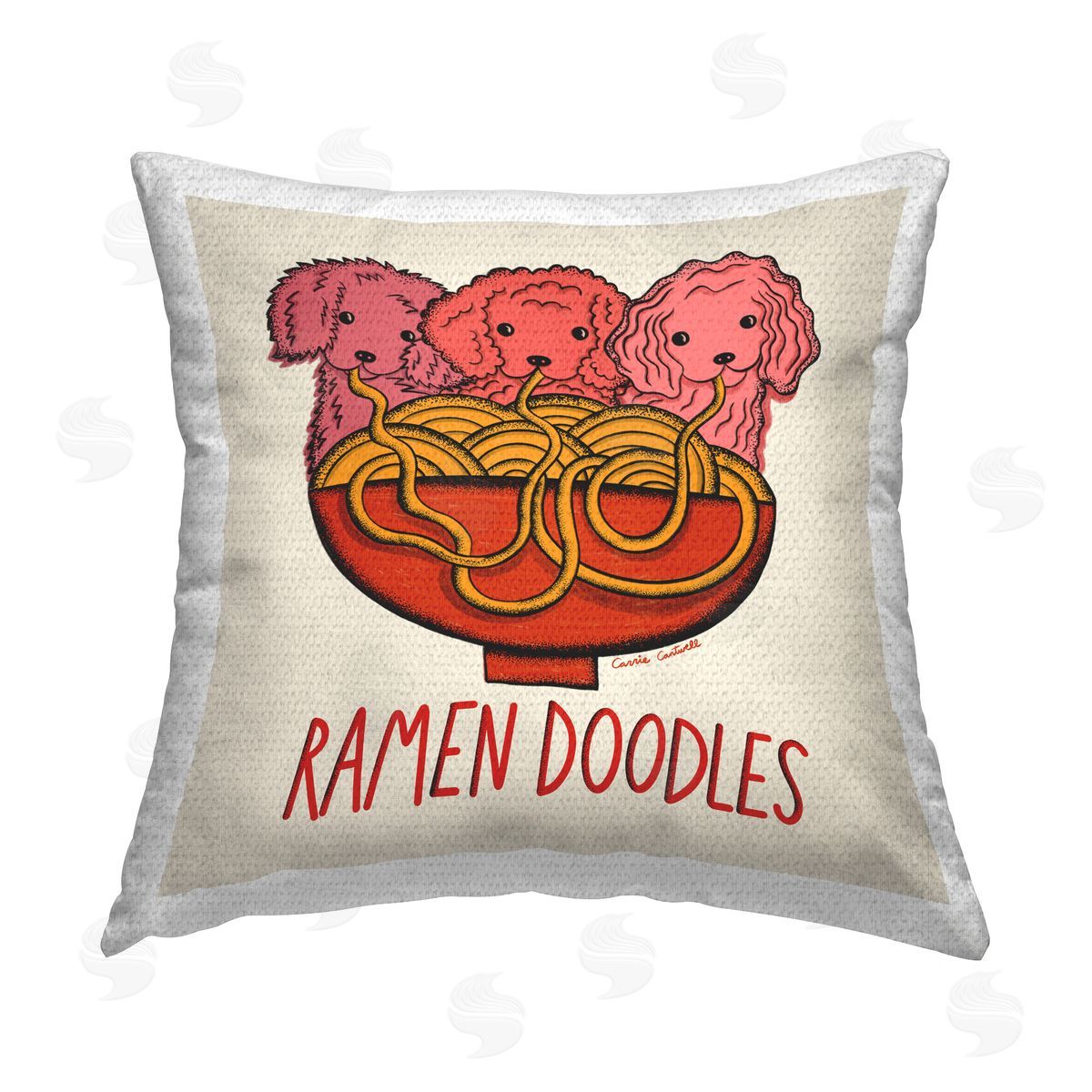 Carrie Cantwell Fun Ramen Dogs Outdoor Quick-Dry Polyester Printed Throw Pillow