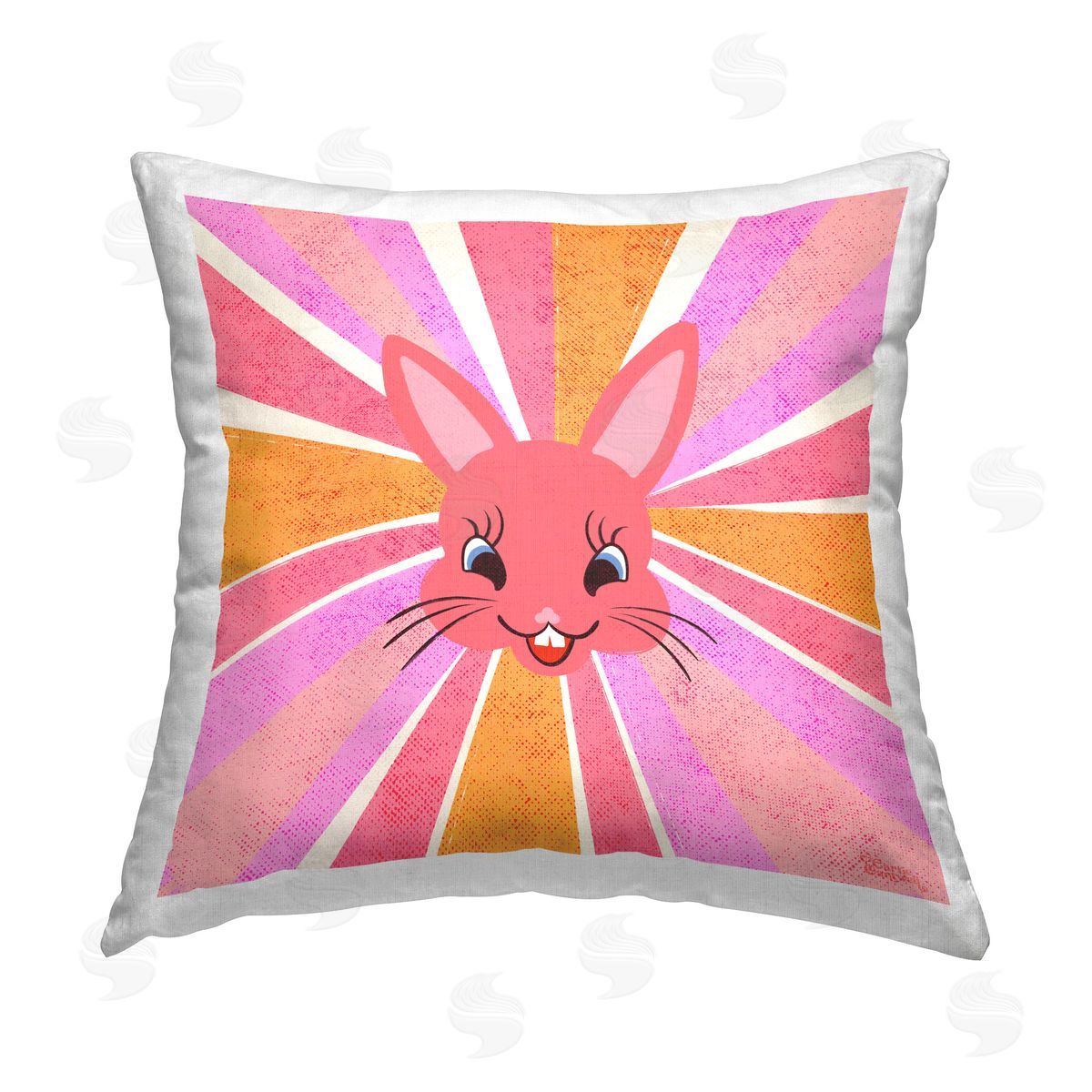 Carrie Cantwell Retro Rabbit Sunburst Printed Plush Polyester Throw Pillow