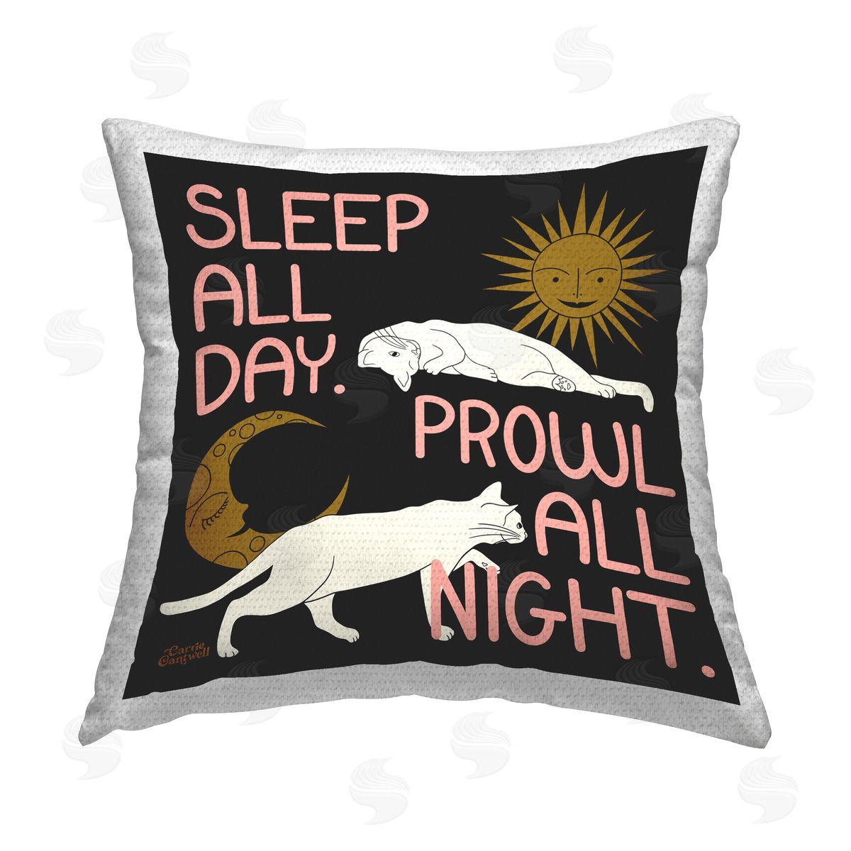 Carrie Cantwell Sleep & Prowl Cats Outdoor Quick-Dry Polyester Printed Throw Pillow