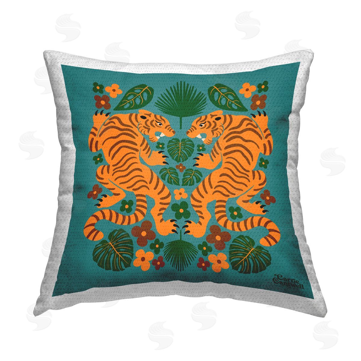 Carrie Cantwell Mirrored Tiger Pattern Outdoor Quick-Dry Polyester Printed Throw Pillow