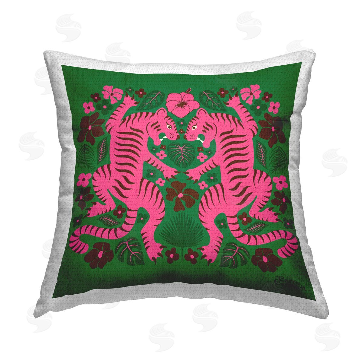 Carrie Cantwell Mirrored Tropical Tigers Outdoor Quick-Dry Polyester Printed Throw Pillow