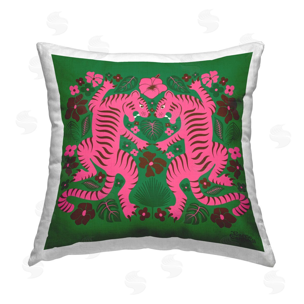 Carrie Cantwell Mirrored Tropical Tigers Printed Plush Polyester Throw Pillow