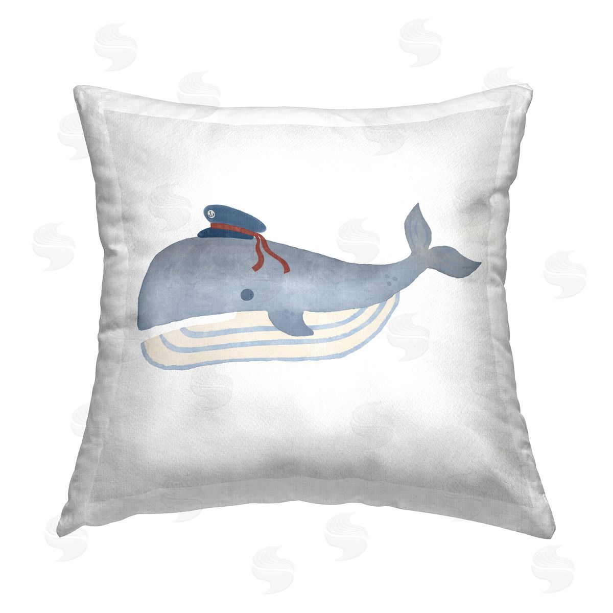 Carrie Cantwell Captain Whale with Hat Printed Plush Polyester Throw Pillow