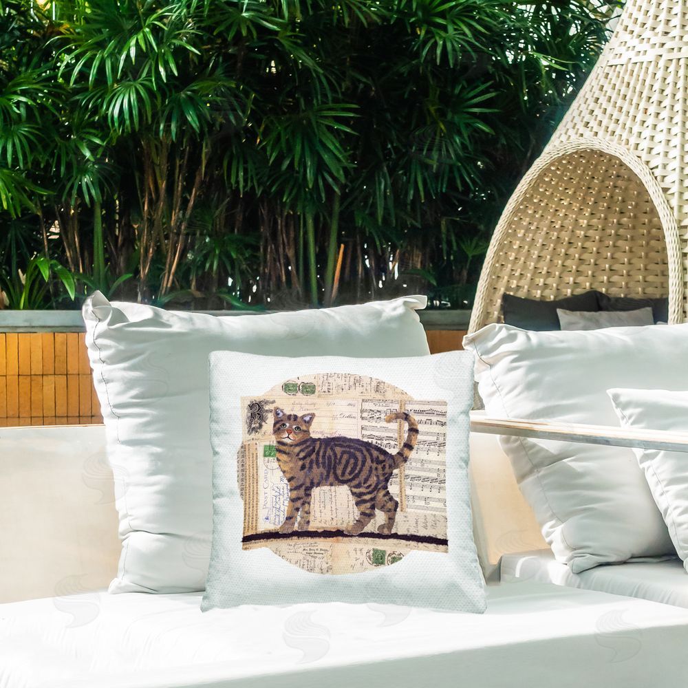 Nancy Overton Tabby Cat Collage Outdoor Quick-Dry Polyester Printed Throw Pillow in Back Yard