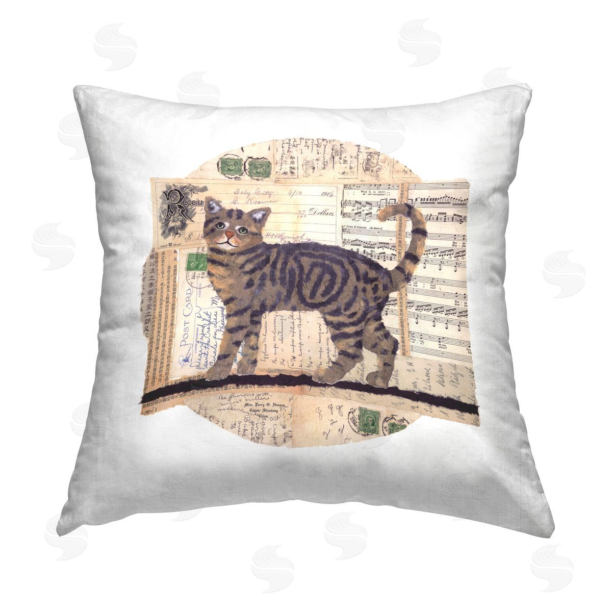 Nancy Overton Tabby Cat Collage Printed Plush Polyester Throw Pillow