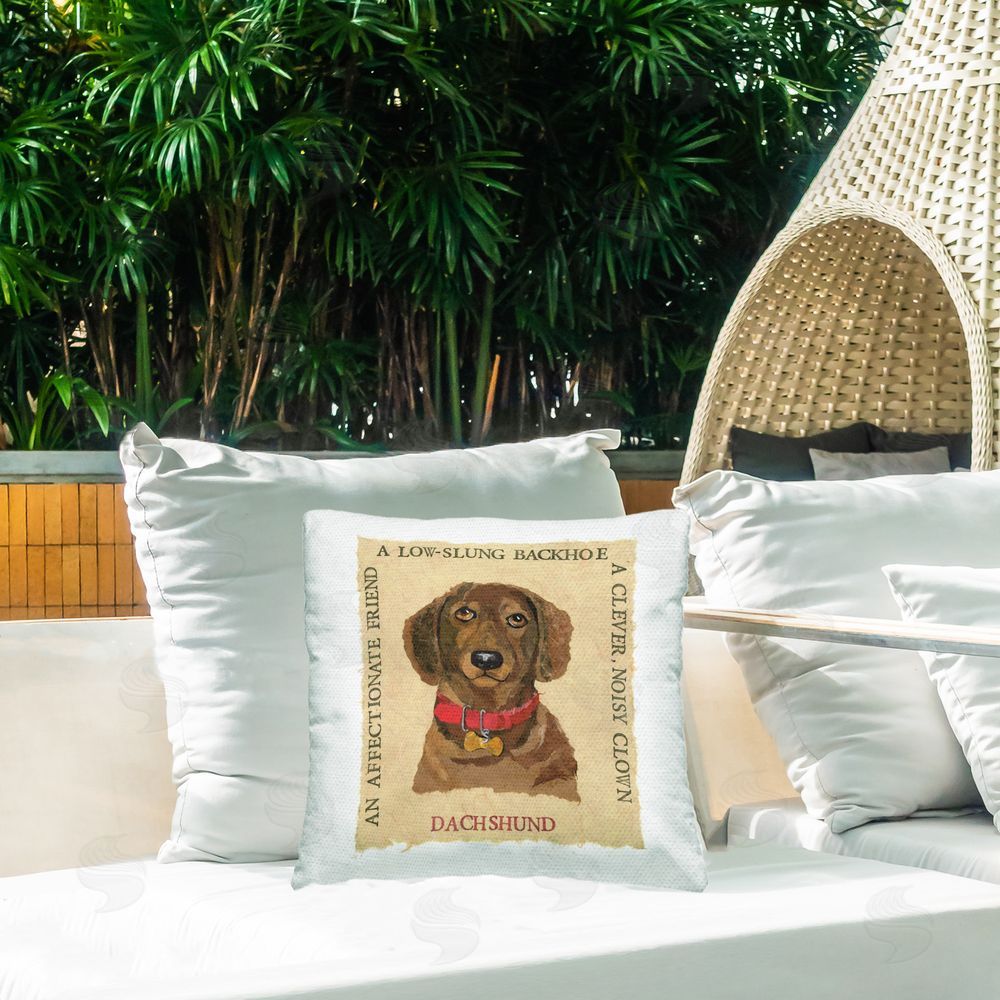 Nancy Overton Fun Dachshund Pet Phrases Outdoor Quick-Dry Polyester Printed Throw Pillow in Back Yard