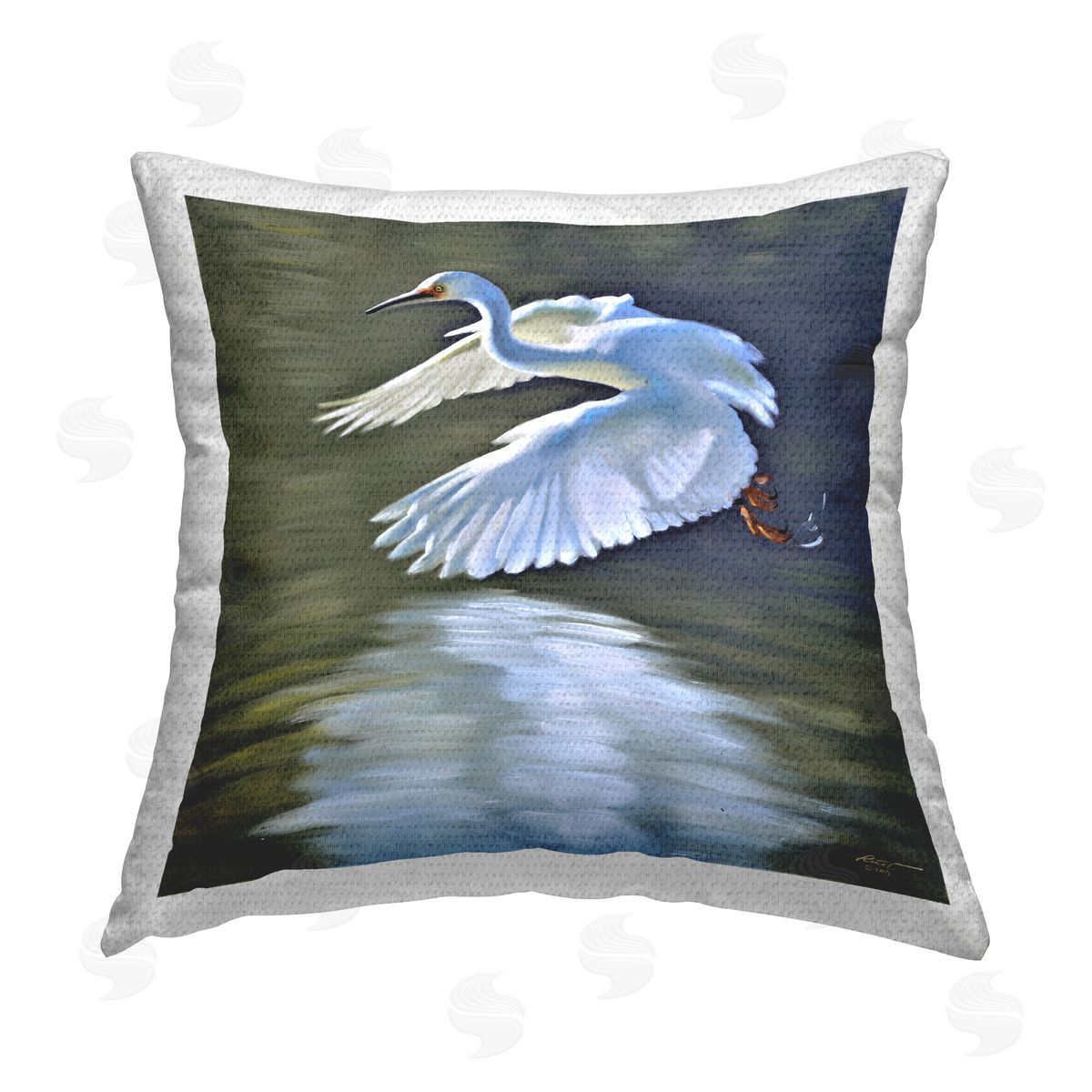 D. Rust Egret Flying Lake Surface Outdoor Quick-Dry Polyester Printed Throw Pillow