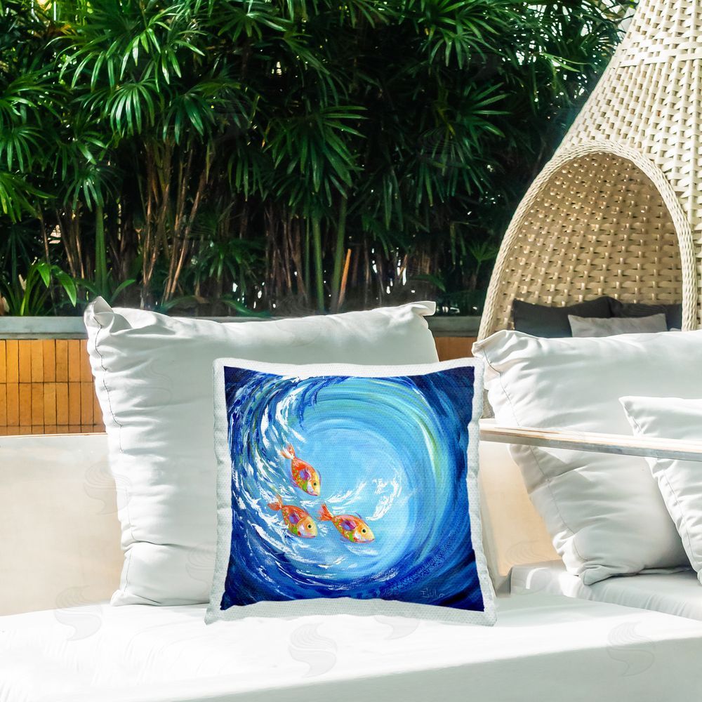 Estelle Grengs Into The Blue Fish Outdoor Quick-Dry Polyester Printed Throw Pillow in Back Yard