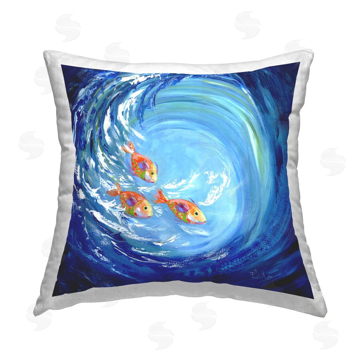 Estelle Grengs Into The Blue Fish Printed Plush Polyester Throw Pillow