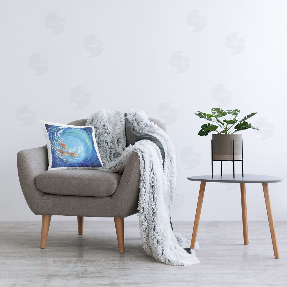 Estelle Grengs Into The Blue Fish Printed Plush Polyester Throw Pillow On Chair