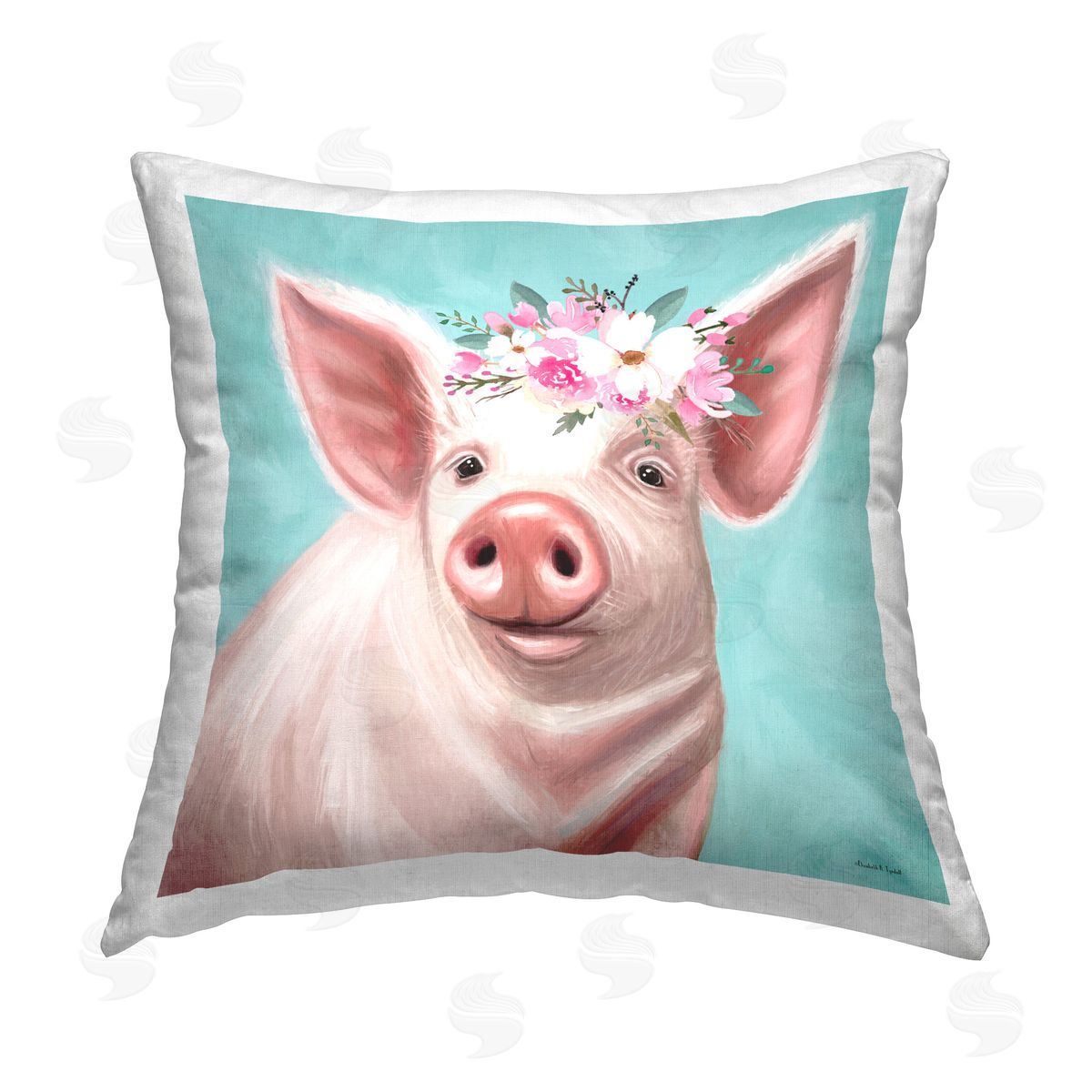 Elizabeth Tyndall Pastel Floral Piglet Printed Plush Polyester Throw Pillow