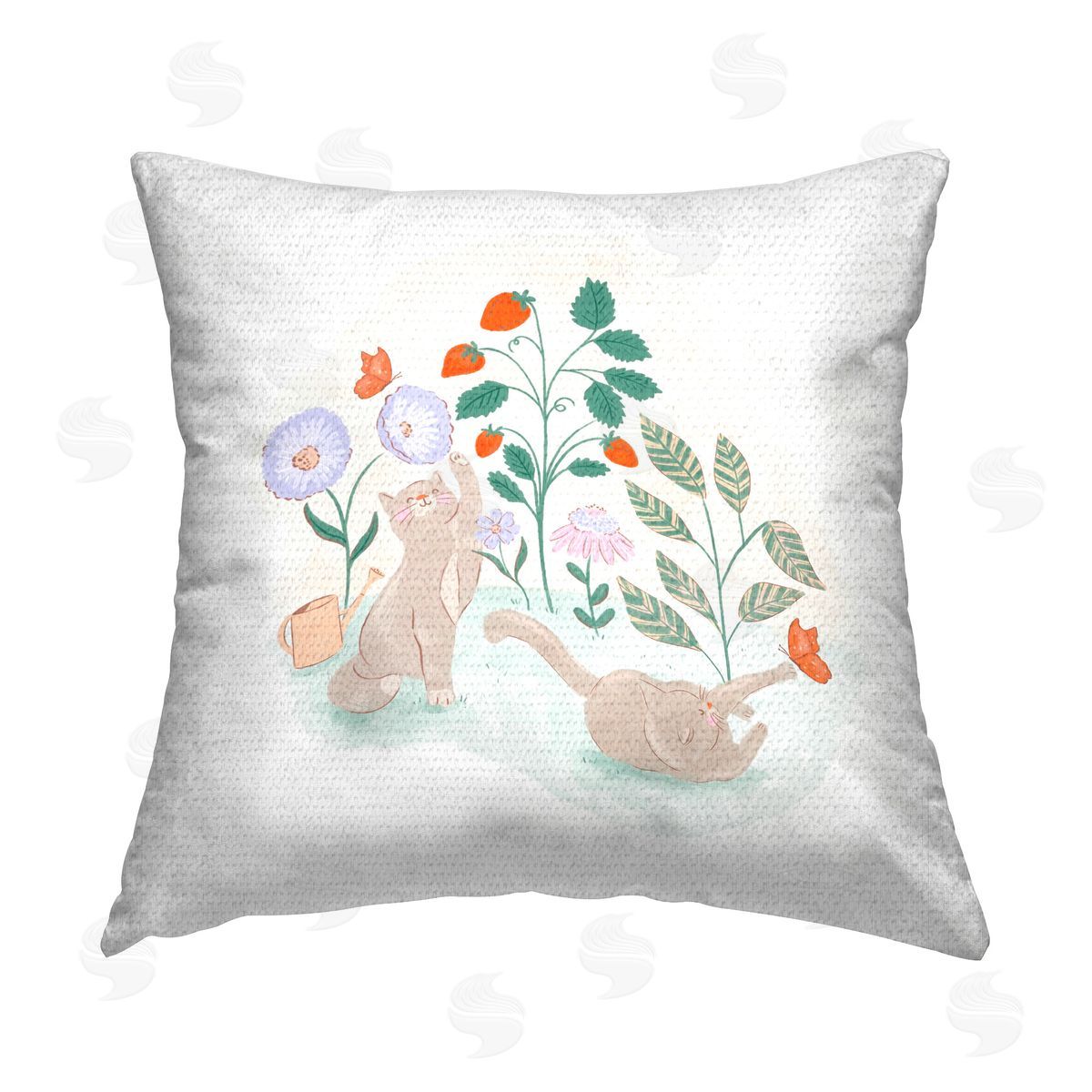 Fineapple Pair Cats Playing in Garden Outdoor Quick-Dry Polyester Printed Throw Pillow