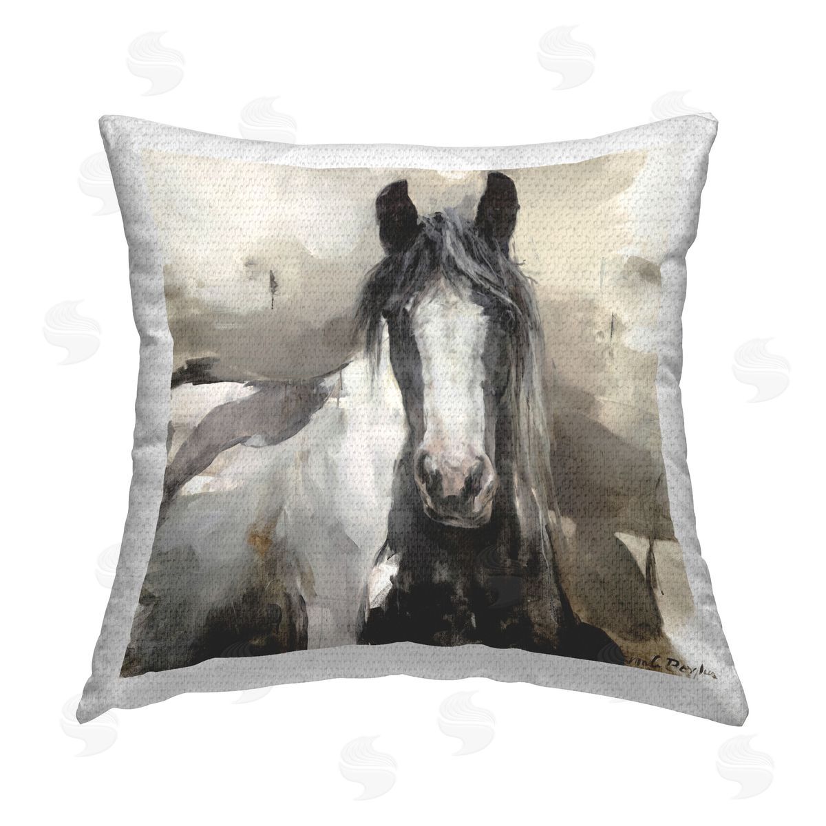 Marilyn Hageman Grey & Beige Horse Abstract Outdoor Quick-Dry Polyester Printed Throw Pillow