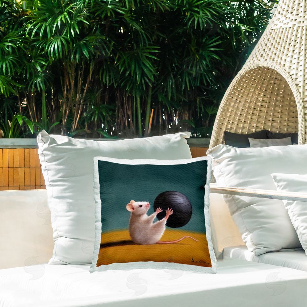 Lucia Heffernan Mouse with Exercise Ball Outdoor Quick-Dry Polyester Printed Throw Pillow in Back Yard