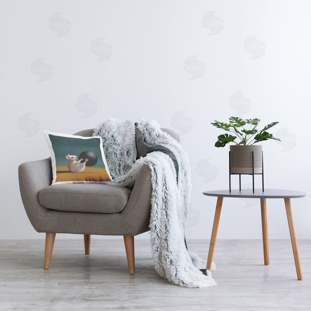 Lucia Heffernan Mouse with Exercise Ball Printed Plush Polyester Throw Pillow On Chair