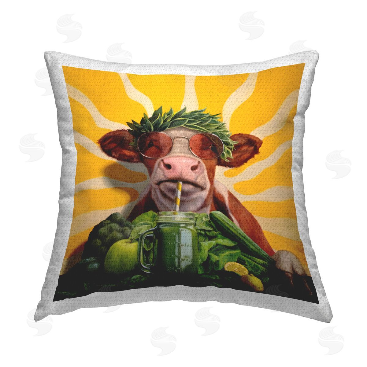 Lucia Heffernan Cow with Healthy Smoothie Outdoor Quick-Dry Polyester Printed Throw Pillow