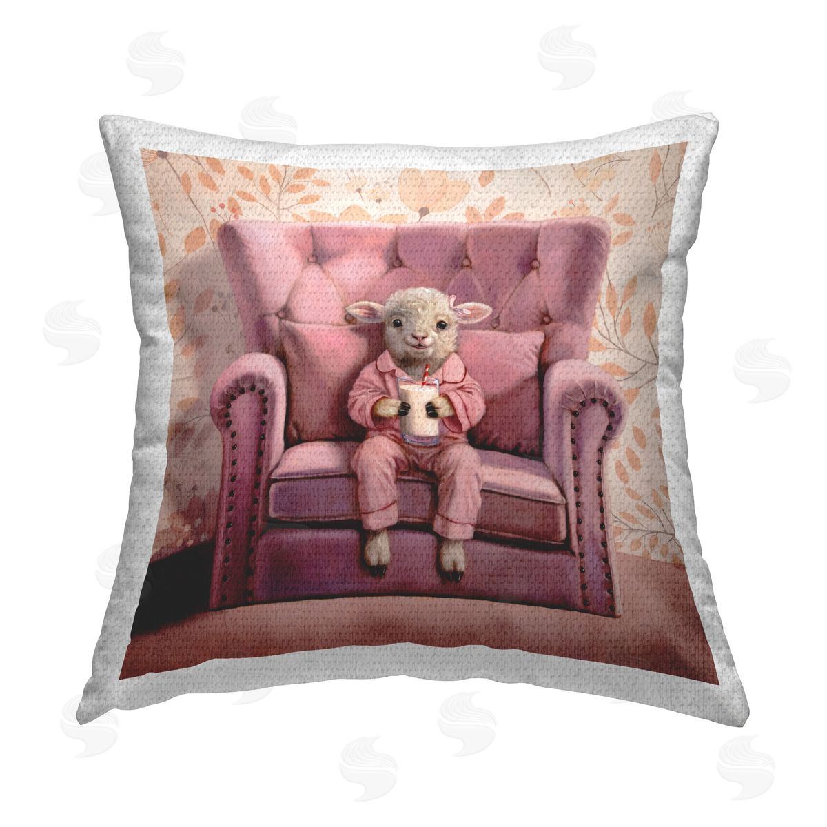 Lucia Heffernan Baby Cow in Pink Chair Outdoor Quick-Dry Polyester Printed Throw Pillow