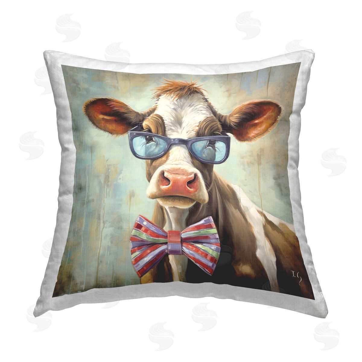 Ivan Guaderrama Hipster Cow with Bowtie Printed Plush Polyester Throw Pillow