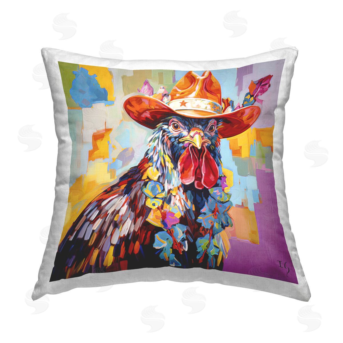 Ivan Guaderrama Modern Cowboy Rooster Printed Plush Polyester Throw Pillow