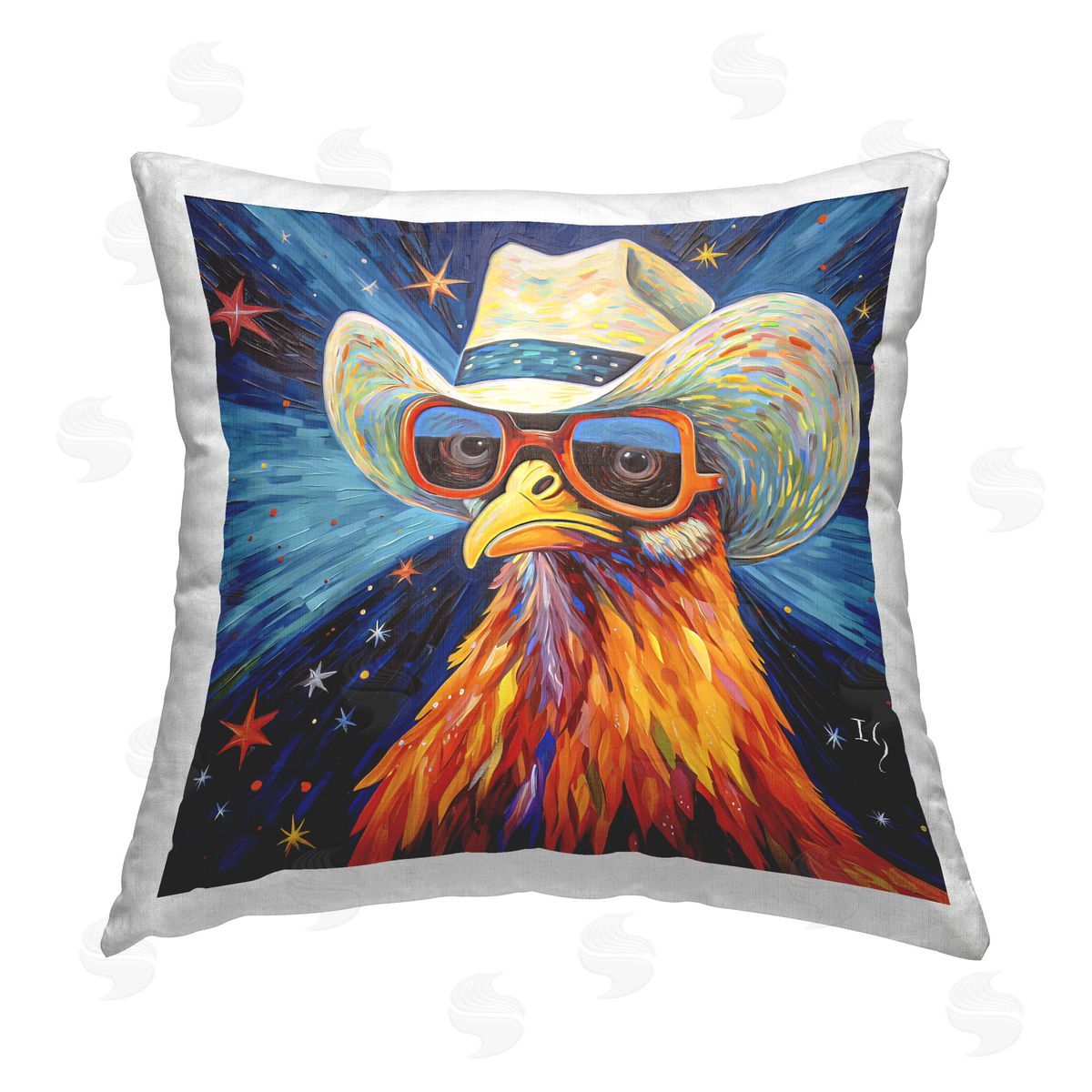 Ivan Guaderrama Cowboy Chicken with Stars Printed Plush Polyester Throw Pillow