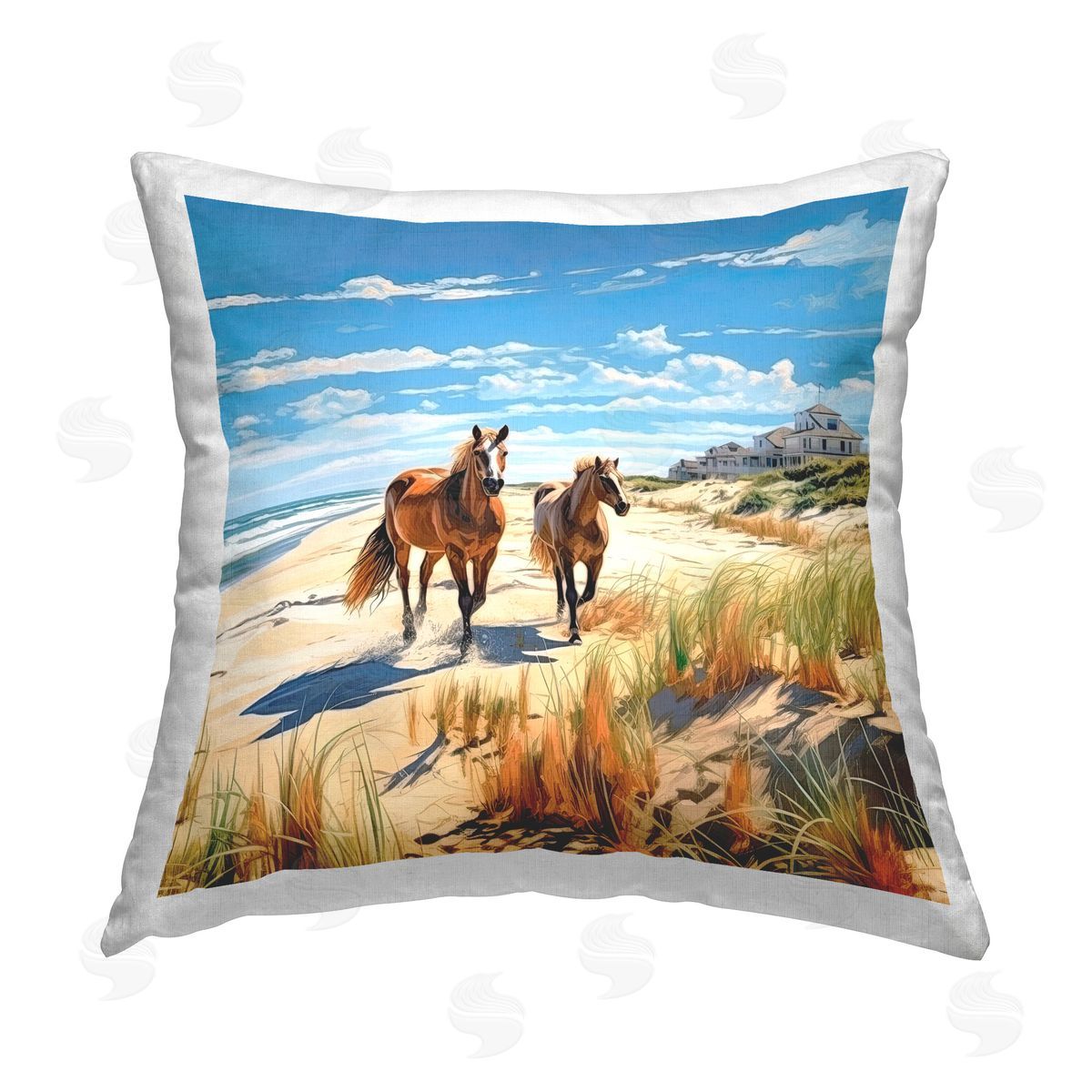 Jim Baldwin Galloping Beach Horses Printed Plush Polyester Throw Pillow