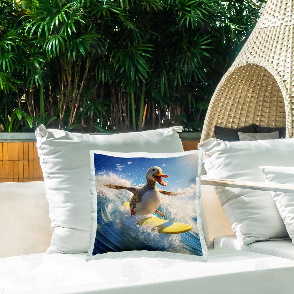 Jim Baldwin Happy Surfing Duck Outdoor Quick-Dry Polyester Printed Throw Pillow in Back Yard