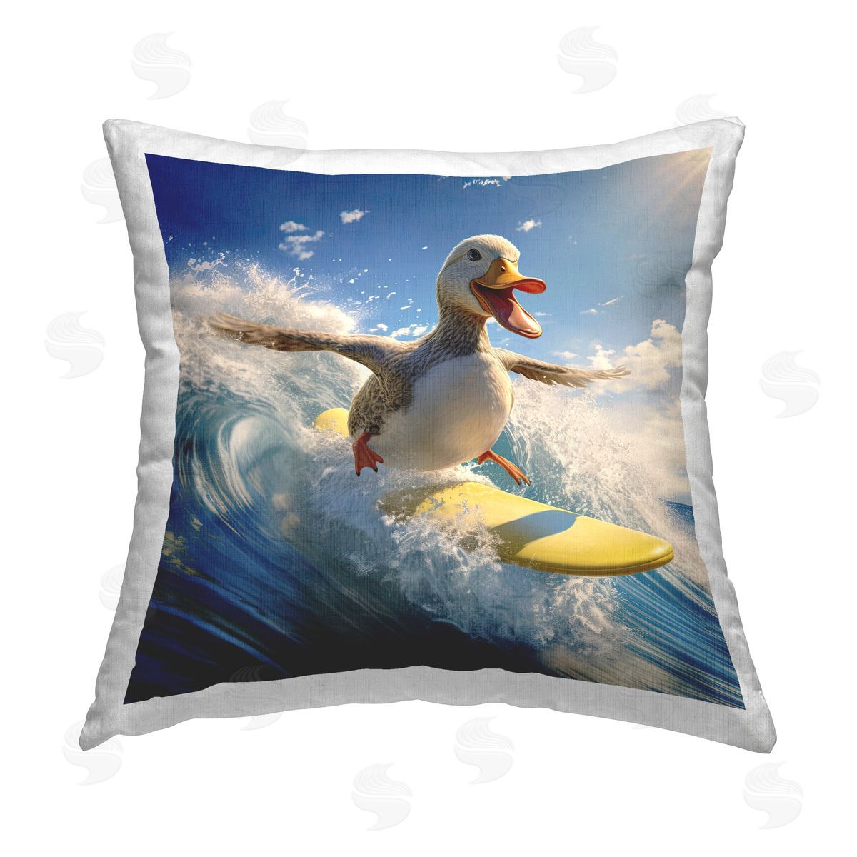 Jim Baldwin Happy Surfing Duck Printed Plush Polyester Throw Pillow