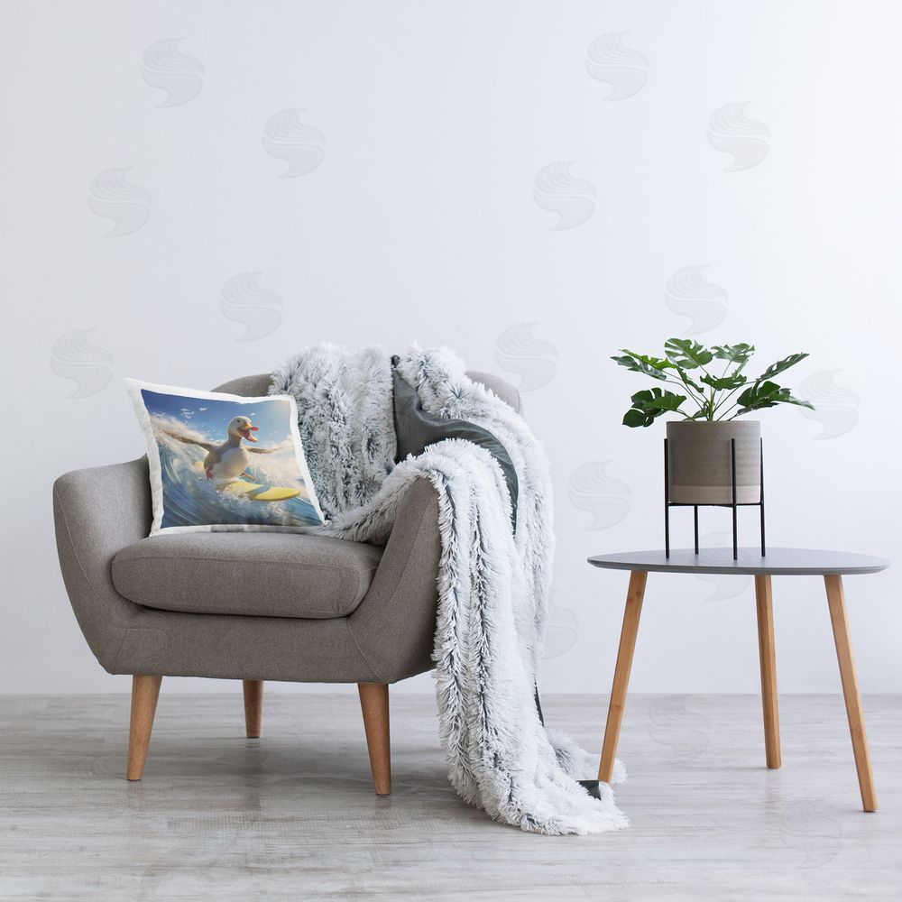 Jim Baldwin Happy Surfing Duck Printed Plush Polyester Throw Pillow On Chair