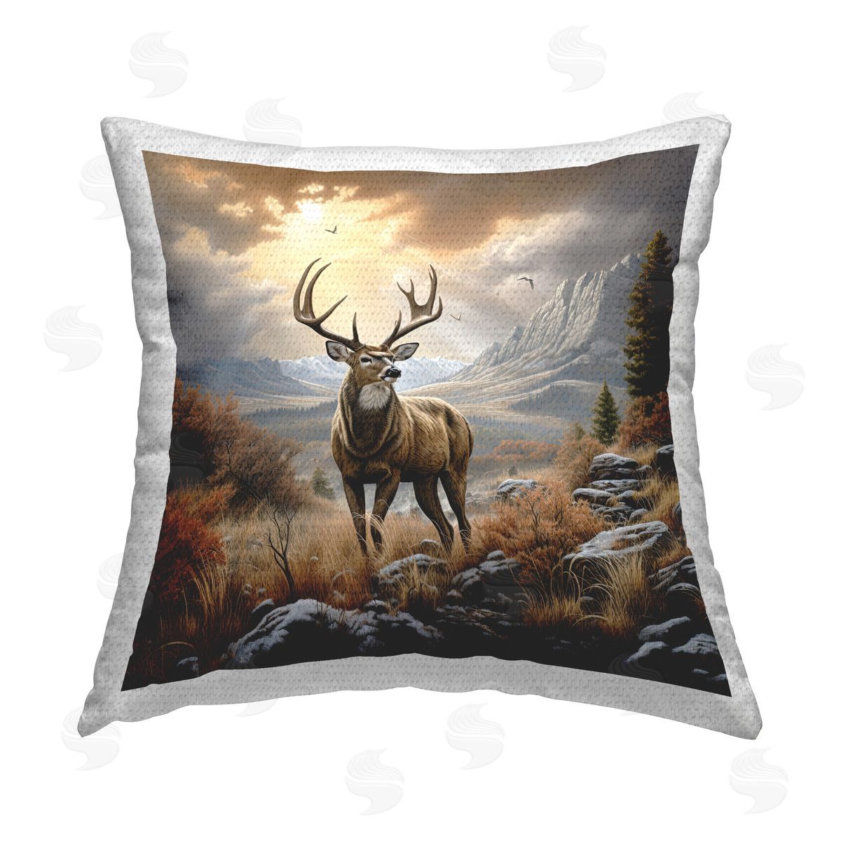 Jim Baldwin Majestic Elk Mountain Scenery Outdoor Quick-Dry Polyester Printed Throw Pillow