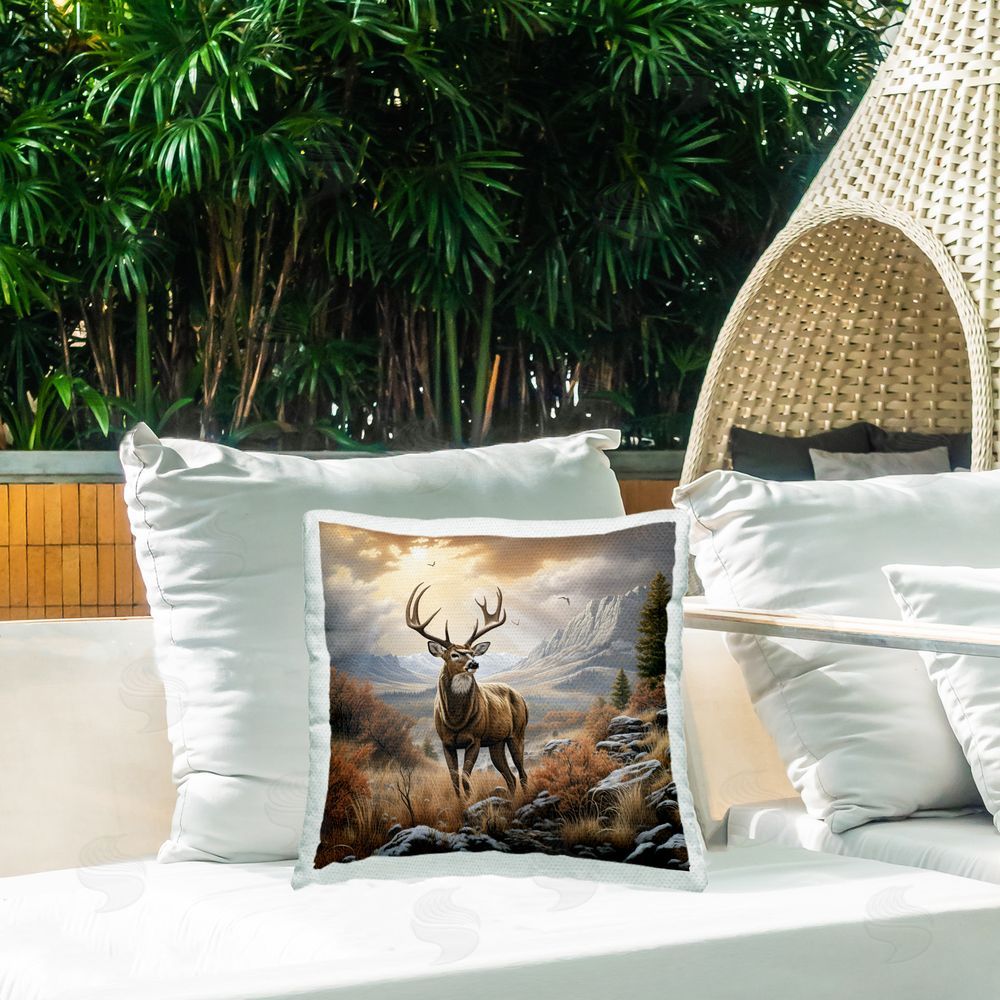 Jim Baldwin Majestic Elk Mountain Scenery Outdoor Quick-Dry Polyester Printed Throw Pillow in Back Yard