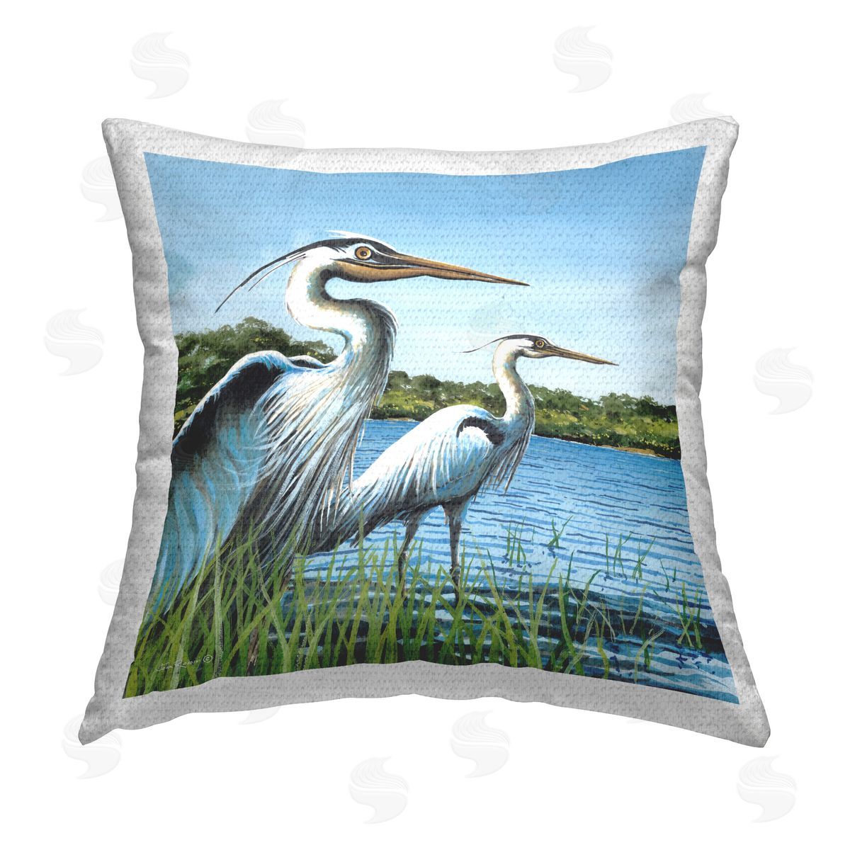 John Rossini Traditional Egrets Gazing Outdoor Quick-Dry Polyester Printed Throw Pillow