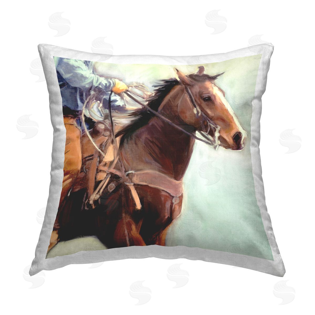 Nina Blue Galloping Western Cowboy Printed Plush Polyester Throw Pillow