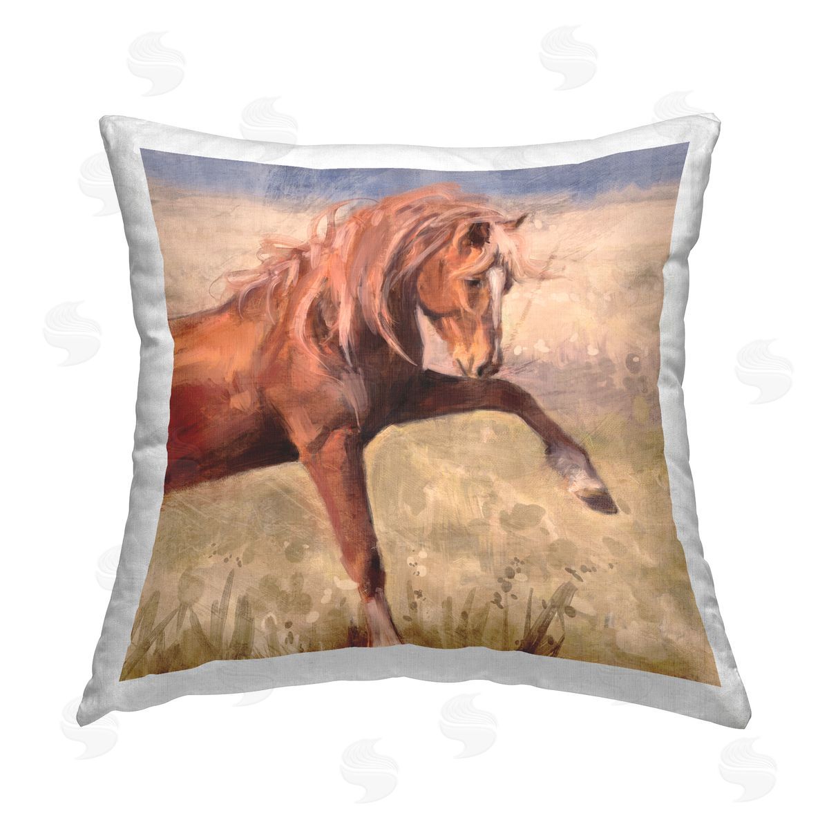 Nina Blue The Red Stallion Portrait Printed Plush Polyester Throw Pillow