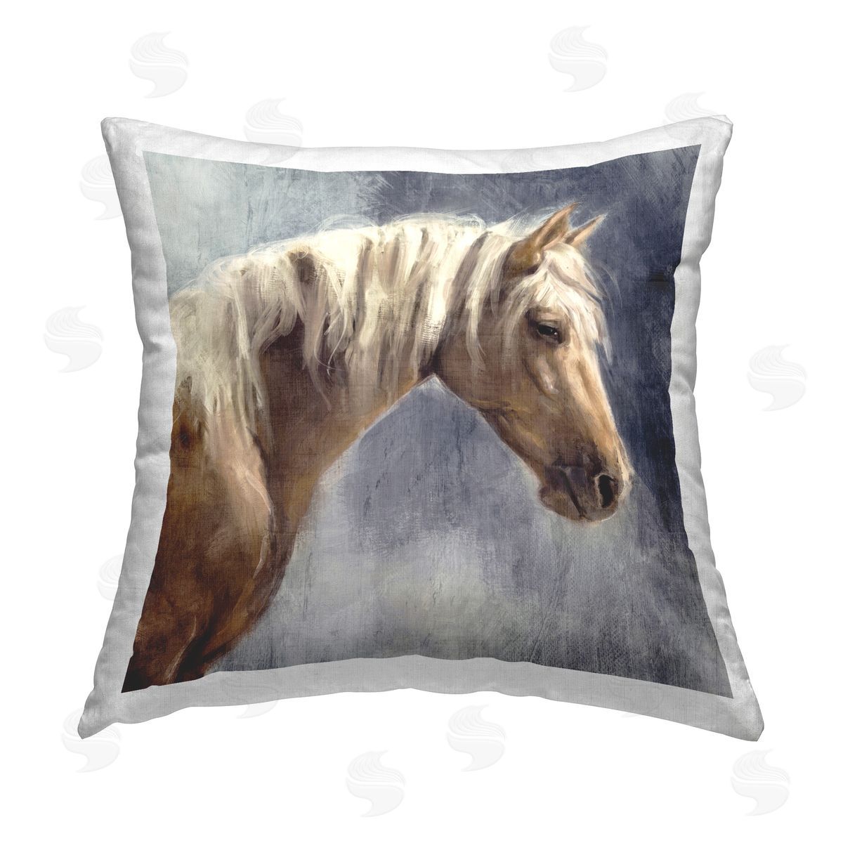 Nina Blue Golden Boy Horse Printed Plush Polyester Throw Pillow